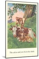 Calves and Cows Lie in Shade-null-Mounted Art Print