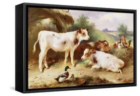 Calves and Poultry by a Byre, 1922-Walter Hunt-Framed Stretched Canvas