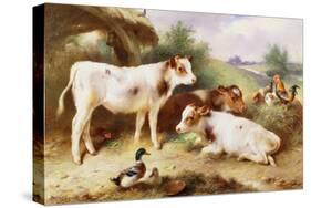 Calves and Poultry by a Byre, 1922-Walter Hunt-Stretched Canvas