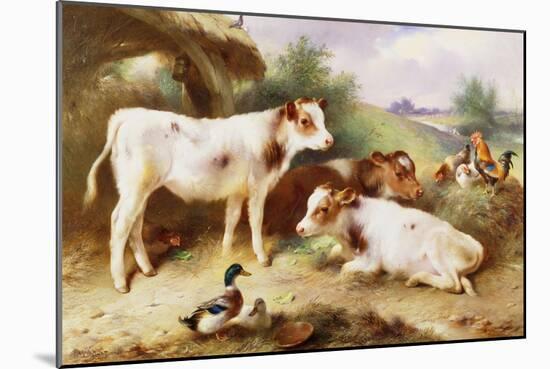 Calves and Poultry by a Byre, 1922-Walter Hunt-Mounted Giclee Print