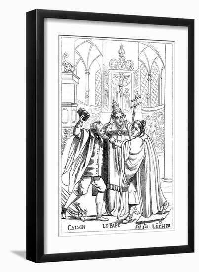 Calvin, Luther and the Pope Fighting Each Other, Published 1600-null-Framed Giclee Print