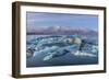 Calving icebergs in Jokulsarlon Glacier Lagoon in south Iceland-Chuck Haney-Framed Photographic Print