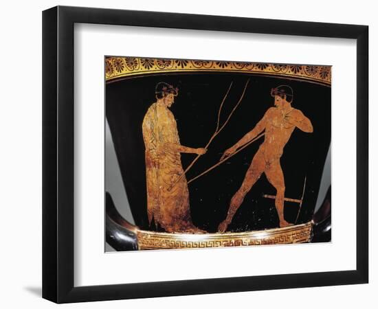 Calyx-Krater Attributed to Painter of Kleophrades, Detail of Athlete with Trainer-null-Framed Premium Giclee Print