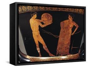 Calyx-Krater Attributed to Painter of Kleophrades, Detail of Discobolus with Trainer-null-Framed Stretched Canvas