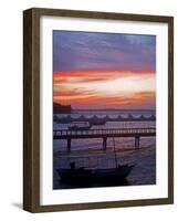 Camamu Bay, Island of Tinhare, Sunset over Jetty and Boats, Village of Morro De Sao Paulo, Brazil-Mark Hannaford-Framed Photographic Print