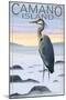 Camano Island, Washington - Blue Heron and Fog-Lantern Press-Mounted Art Print