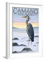 Camano Island, Washington - Blue Heron and Fog-Lantern Press-Framed Art Print