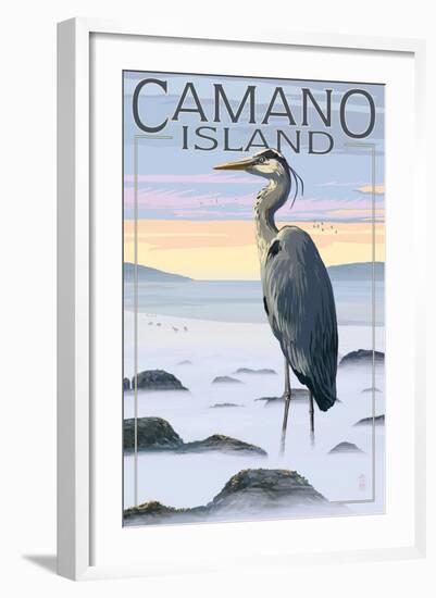 Camano Island, Washington - Blue Heron and Fog-Lantern Press-Framed Art Print