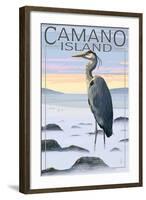 Camano Island, Washington - Blue Heron and Fog-Lantern Press-Framed Art Print