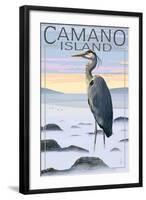 Camano Island, Washington - Blue Heron and Fog-Lantern Press-Framed Art Print