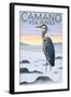Camano Island, Washington - Blue Heron and Fog-Lantern Press-Framed Art Print