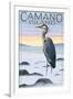 Camano Island, Washington - Blue Heron and Fog-Lantern Press-Framed Art Print