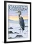 Camano Island, Washington - Blue Heron and Fog-Lantern Press-Framed Art Print