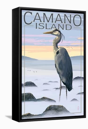 Camano Island, Washington - Blue Heron and Fog-Lantern Press-Framed Stretched Canvas