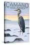 Camano Island, Washington - Blue Heron and Fog-Lantern Press-Stretched Canvas