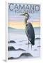 Camano Island, Washington - Blue Heron and Fog-Lantern Press-Framed Art Print