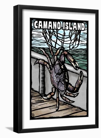 Camano Island, Washington - Dungeness Crab - Scratchboard-Lantern Press-Framed Art Print