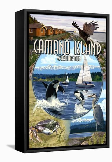 Camano Island, Washington - Montage-Lantern Press-Framed Stretched Canvas