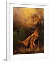 Camarasaurus Adult and Offspring-null-Framed Art Print