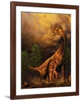 Camarasaurus Adult and Offspring-null-Framed Art Print