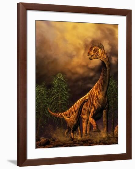 Camarasaurus Adult and Offspring-null-Framed Art Print