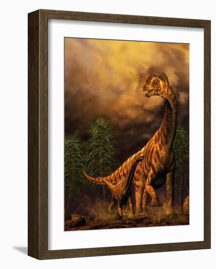 Camarasaurus Adult and Offspring-null-Framed Art Print