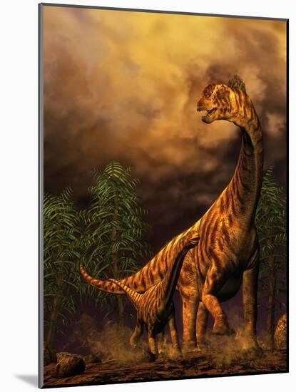 Camarasaurus Adult and Offspring-null-Mounted Art Print