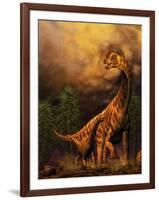 Camarasaurus Adult and Offspring-null-Framed Art Print