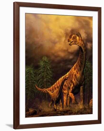 Camarasaurus Adult and Offspring-null-Framed Art Print