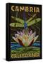 Cambiria, California - Dragonfly - Paper Mosaic-Lantern Press-Framed Stretched Canvas