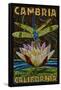 Cambiria, California - Dragonfly - Paper Mosaic-Lantern Press-Framed Stretched Canvas