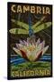 Cambiria, California - Dragonfly - Paper Mosaic-Lantern Press-Stretched Canvas