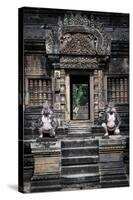 Cambodia, Angkor Wat. Banteay Srei Temple, Monkey Statues and Doorway-Matt Freedman-Stretched Canvas