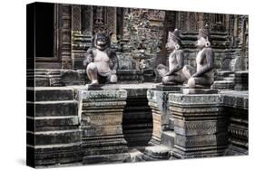 Cambodia, Angkor Wat. Banteay Srei Temple, Three Monkey Statues-Matt Freedman-Stretched Canvas