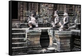 Cambodia, Angkor Wat. Banteay Srei Temple, Three Monkey Statues-Matt Freedman-Framed Stretched Canvas