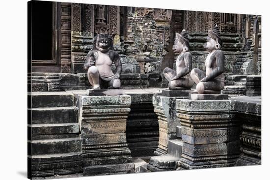 Cambodia, Angkor Wat. Banteay Srei Temple, Three Monkey Statues-Matt Freedman-Stretched Canvas