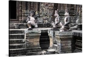 Cambodia, Angkor Wat. Banteay Srei Temple, Three Monkey Statues-Matt Freedman-Stretched Canvas