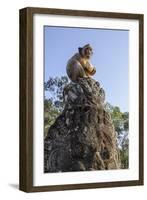 Cambodia, Angkor Wat. Long Tailed Macaque on Statue-Matt Freedman-Framed Photographic Print