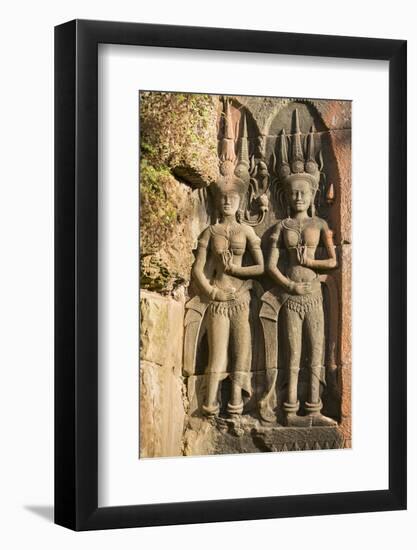 Cambodia, Angkor Wat, Siem Reap Province. Female Divinities Carved in Stone at Angkor Wat.-Nigel Pavitt-Framed Photographic Print