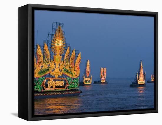 Cambodia's Illuminated Boats Make Their Way Along the Tonle Sap River-Heng Sinith-Framed Stretched Canvas