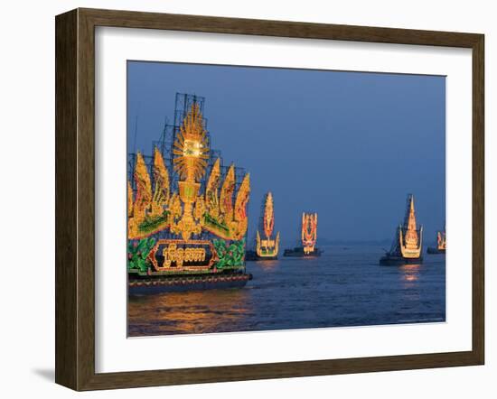 Cambodia's Illuminated Boats Make Their Way Along the Tonle Sap River-Heng Sinith-Framed Photographic Print