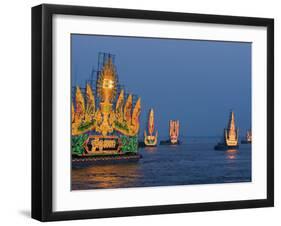 Cambodia's Illuminated Boats Make Their Way Along the Tonle Sap River-Heng Sinith-Framed Photographic Print