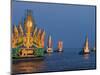 Cambodia's Illuminated Boats Make Their Way Along the Tonle Sap River-Heng Sinith-Mounted Photographic Print