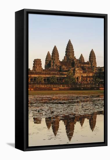 Cambodia, Siem Reap, Angkor, Aerial View of Village at Sunset-Walter Bibikow-Framed Stretched Canvas