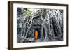 Cambodia, Siem Reap, Angkor Wat Complex. Buddhist Monk Inside Ta Prohm Temple (Mr)-Matteo Colombo-Framed Photographic Print