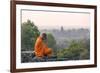 Cambodia, Siem Reap, Angkor Wat Complex. Monk Meditating with Angor Wat Temple in the Background-Matteo Colombo-Framed Photographic Print