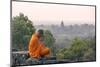 Cambodia, Siem Reap, Angkor Wat Complex. Monk Meditating with Angor Wat Temple in the Background-Matteo Colombo-Mounted Premium Photographic Print