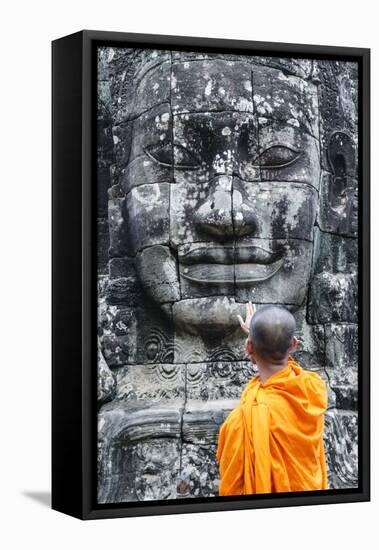 Cambodia, Siem Reap, Angkor Wat Complex. Monks Inside Bayon Temple (Mr)-Matteo Colombo-Framed Stretched Canvas