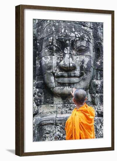 Cambodia, Siem Reap, Angkor Wat Complex. Monks Inside Bayon Temple (Mr)-Matteo Colombo-Framed Photographic Print