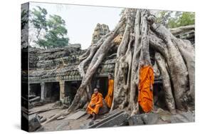 Cambodia, Siem Reap, Angkor Wat Complex. Monks Inside Ta Prohm Temple (Mr)-Matteo Colombo-Stretched Canvas